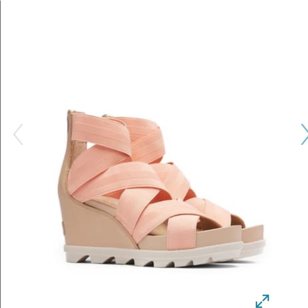 NIB Sorel Joanie 2 pink elastic wedge sandals 7.5